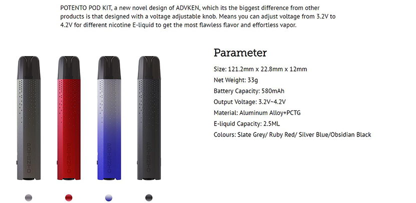 Advken Potento Pod Kit Specification