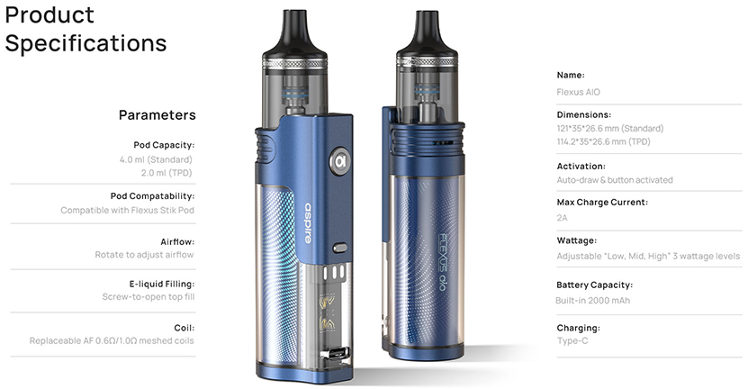 Aspire Flexus AIO Kit Specifications