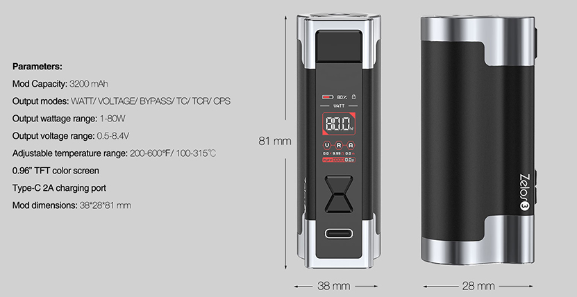 Aspire Zelos 3 Mod specification