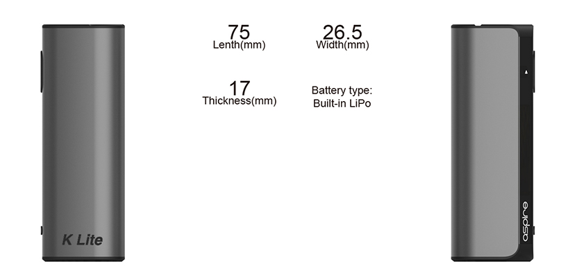 K Lite Mod 900mAh Dimensions