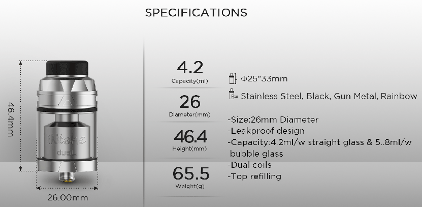 Augvape Intake Dual RTA Tank Specification