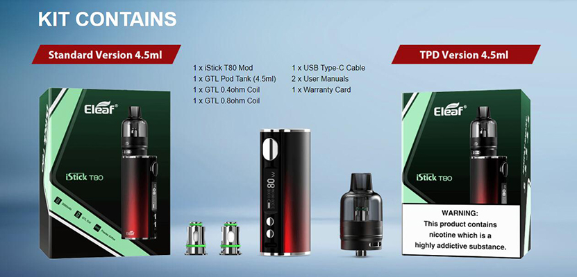 Eleaf iStick T80 Kit 3000mAh 80W with 4.5ml GTL Pod Tank