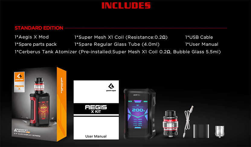 Geekvape Aegis X Kit 200W Dual 18650 Kit with 5.5ml Cerberus Tank