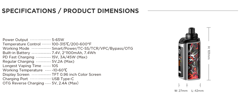 GeekVape Obelisk 65 FC Kit Specification