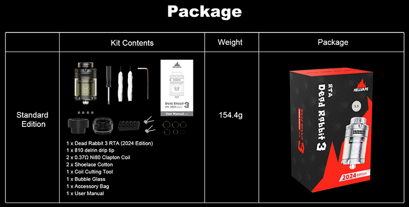 Hellvape Dead Rabbit 3 RTA 2024 Edition Packing List