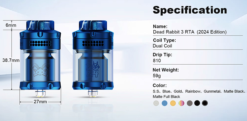 Hellvape Dead Rabbit 3 RTA 2024 Edition Specifications