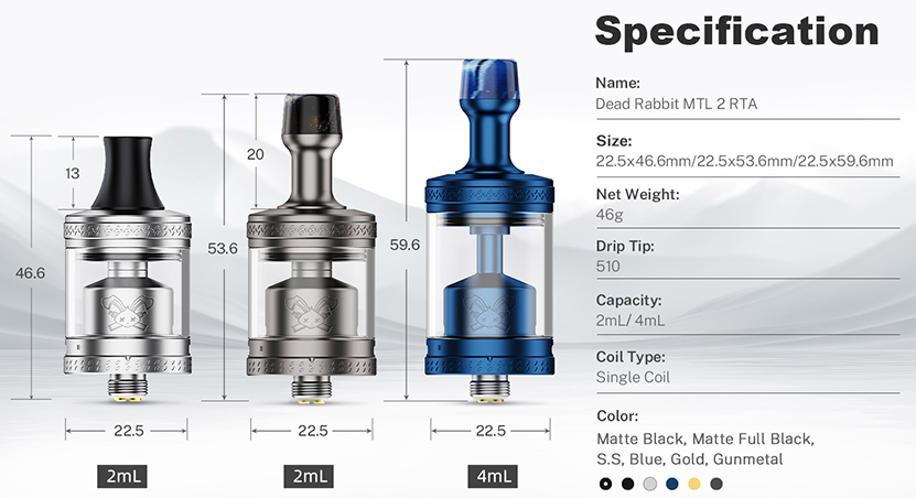 Hellvape Dead Rabbit MTL 2 RTA Specifications