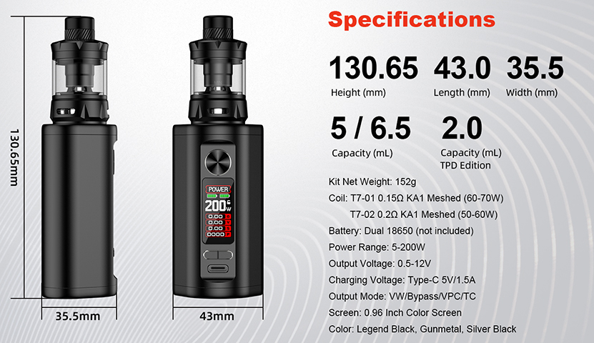 Hellvape H200 Mod Kit Specification