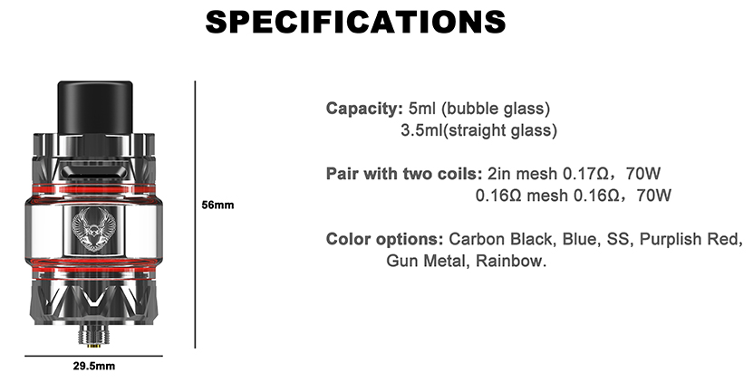 Horizon Sakerz Sub Ohm Tank specification