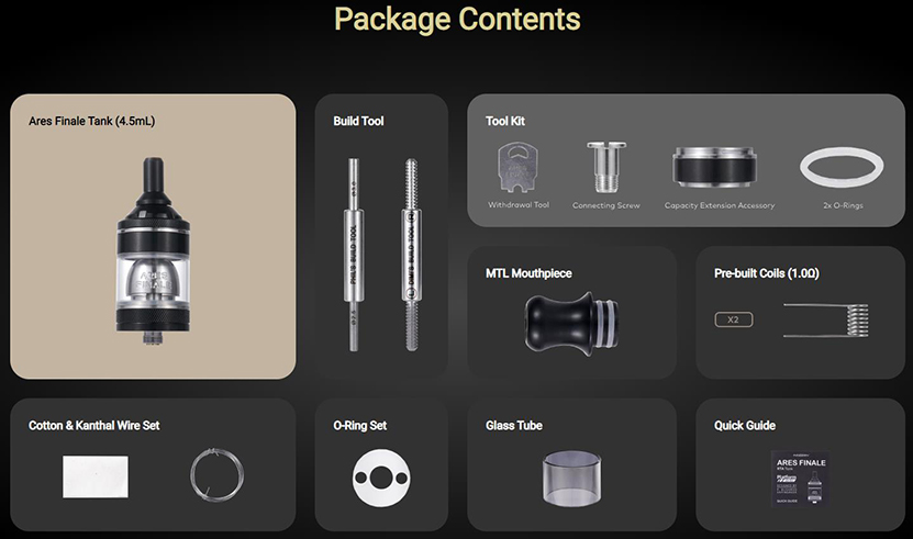 Innokin Ares Finale RTA Tank Packing List