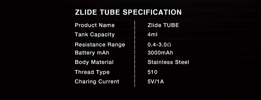 Innokin Zlide Tube Starter Vape Kit Specifications 