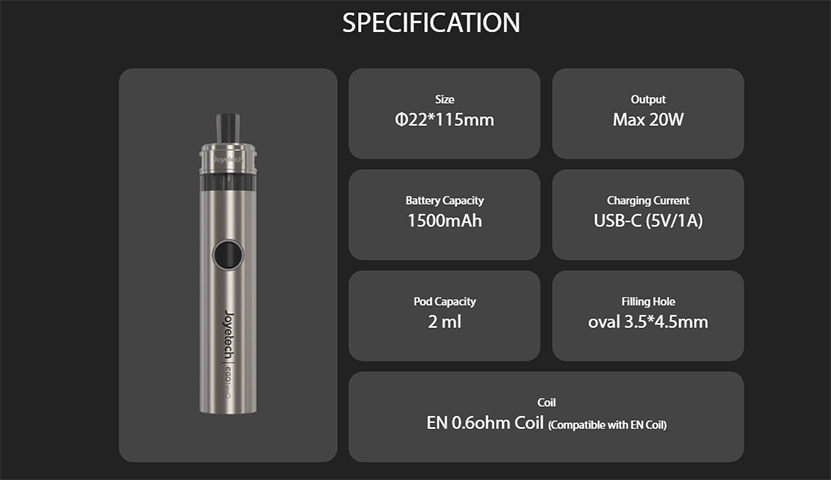 Joyetech eGo NexO Pod Kit Speccification