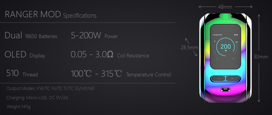 Kanger Ranger 200W TC Mod Features 3