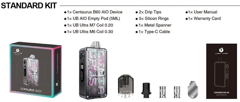 Lost Vape Centaurus B60 AIO Kit Packing List