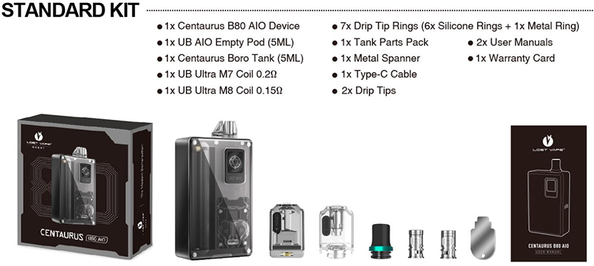 Lost Vape Centaurus B80 80W Boro Box Mod AIO Kit