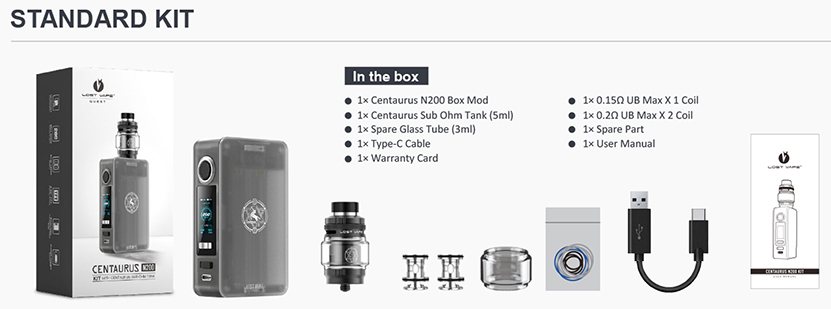 Lost Vape Centaurus N200 Kit Packing List