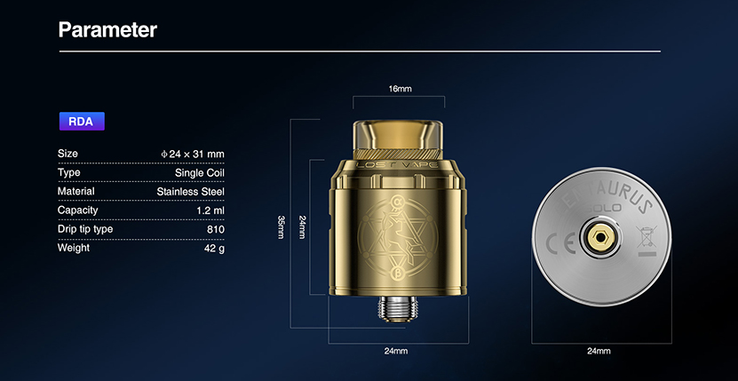 Lost Vape Centaurus Solo RDA Parameter