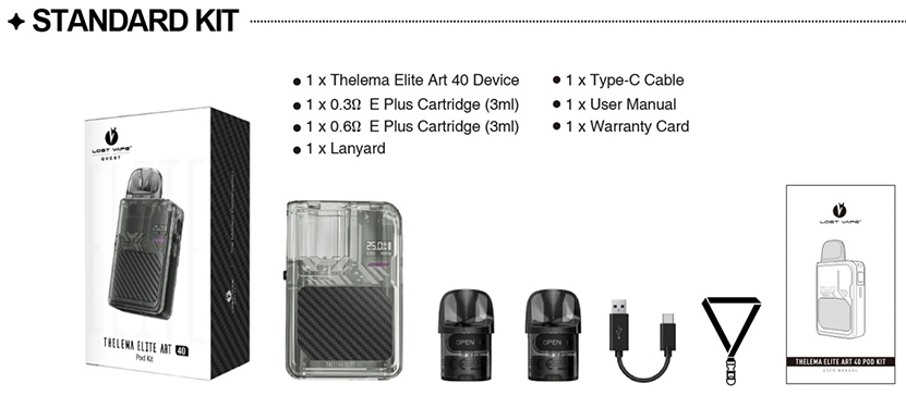 Lost Vape Thelema Elite Art 40 Kit Packing List