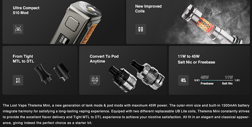 Lost Vape Thelema Mini Kit Features