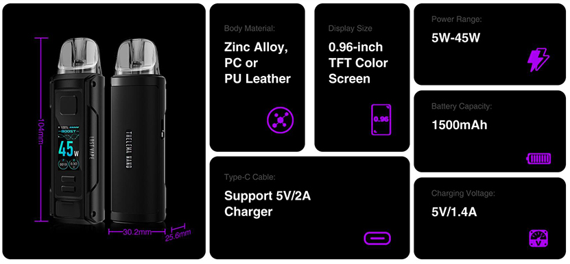 Lost Vape Thelema Nano Kit Specifications