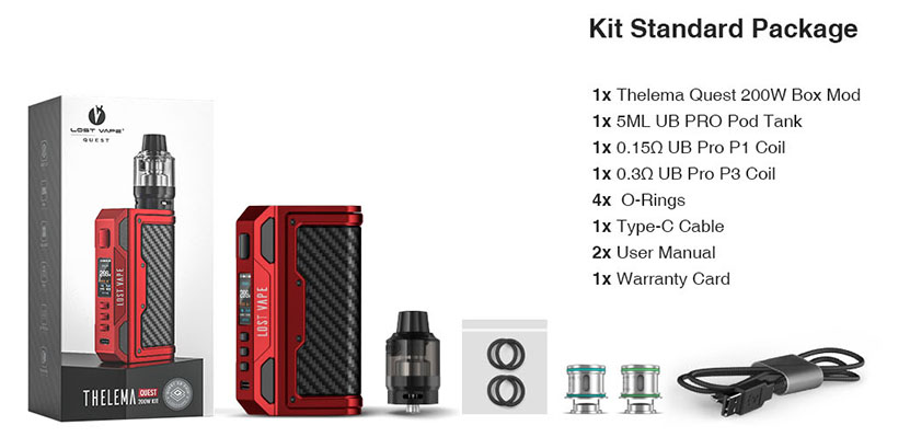 Lost Vape Thelema Quest Kit Package List
