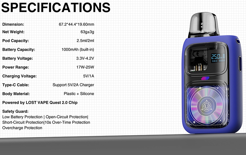 Lost Vape Ursa Epoch Pod Kit Specifications