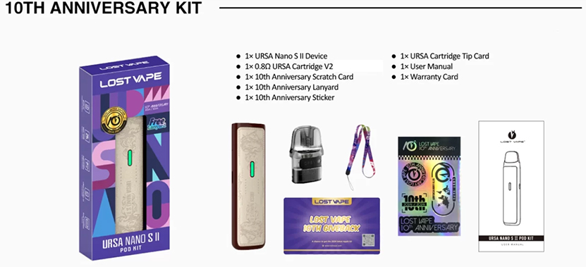 Lost Vape Ursa Nano S II Pod Kit Packing List