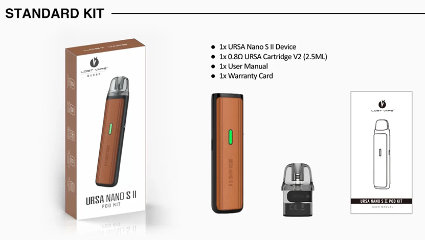 Lost Vape Ursa Nano S II Pod Kit Packing List