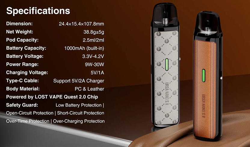 Lost Vape Ursa Nano S II Pod Kit Specifications