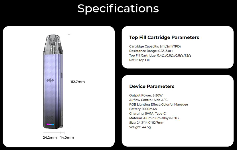 OXVA Xlim SE 2 Kit Specifications