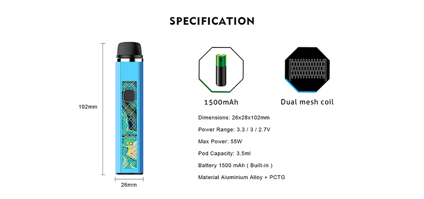 OneVape Mace55 Pod Kit Specification