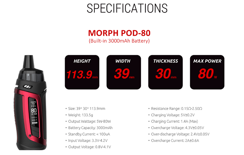 SMOK Morph Pod 80 Kit Specification