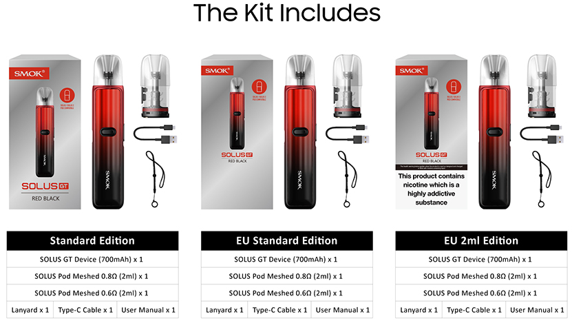 SMOK Solus GT Kit Packing List