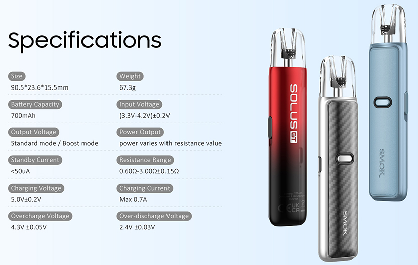 SMOK Solus GT Kit Specifications