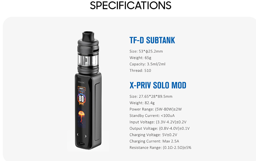 SMOK X Priv Solo Kit Specification