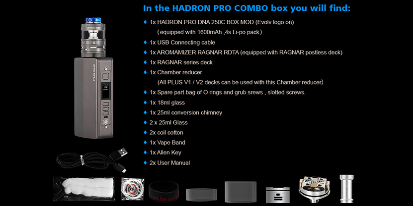 SteamCrave Hadron Pro DNA250C Combo Kit package