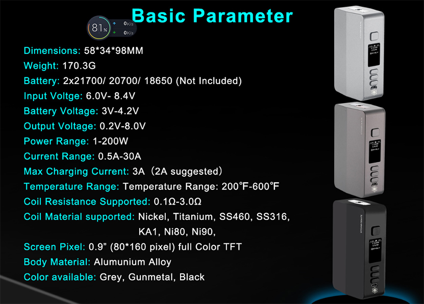 Steam Crave Hadron Plus DNA250C Mod Parameters