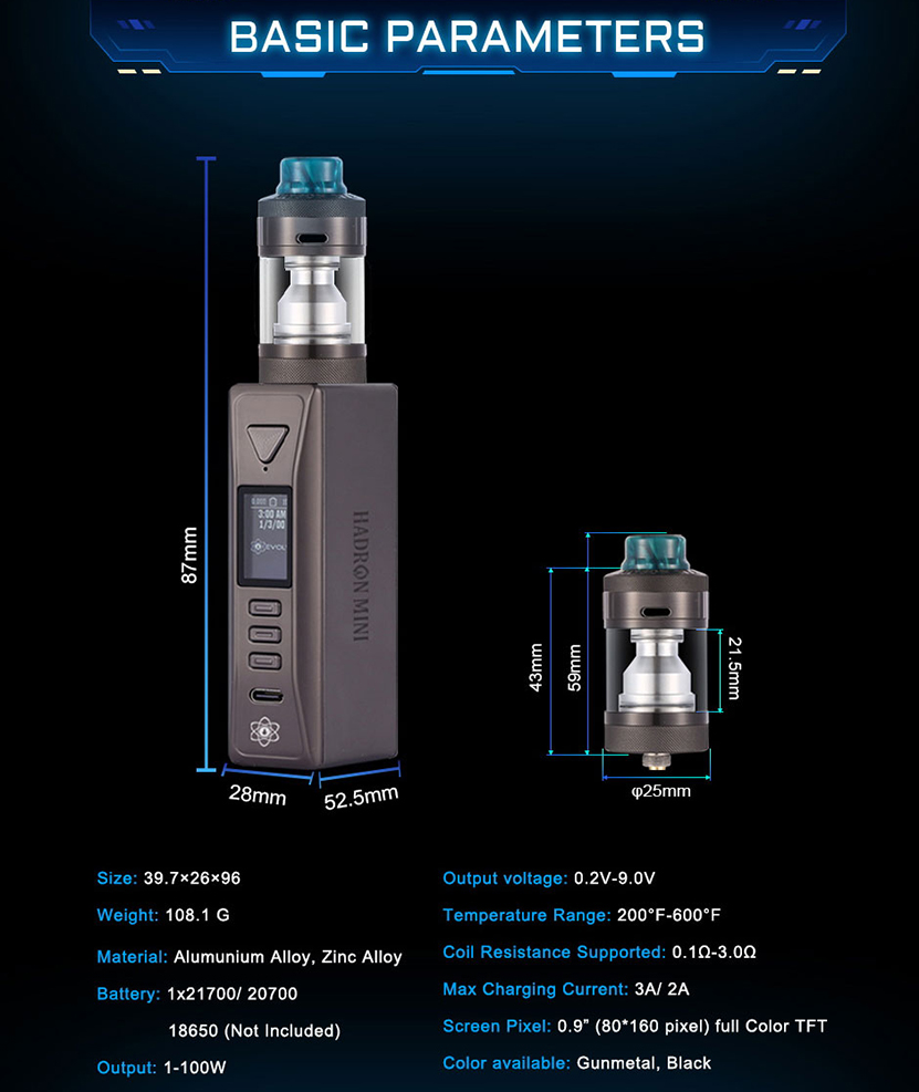 Steam Crave Meson-Hadron Mini Combo Kit Specifications