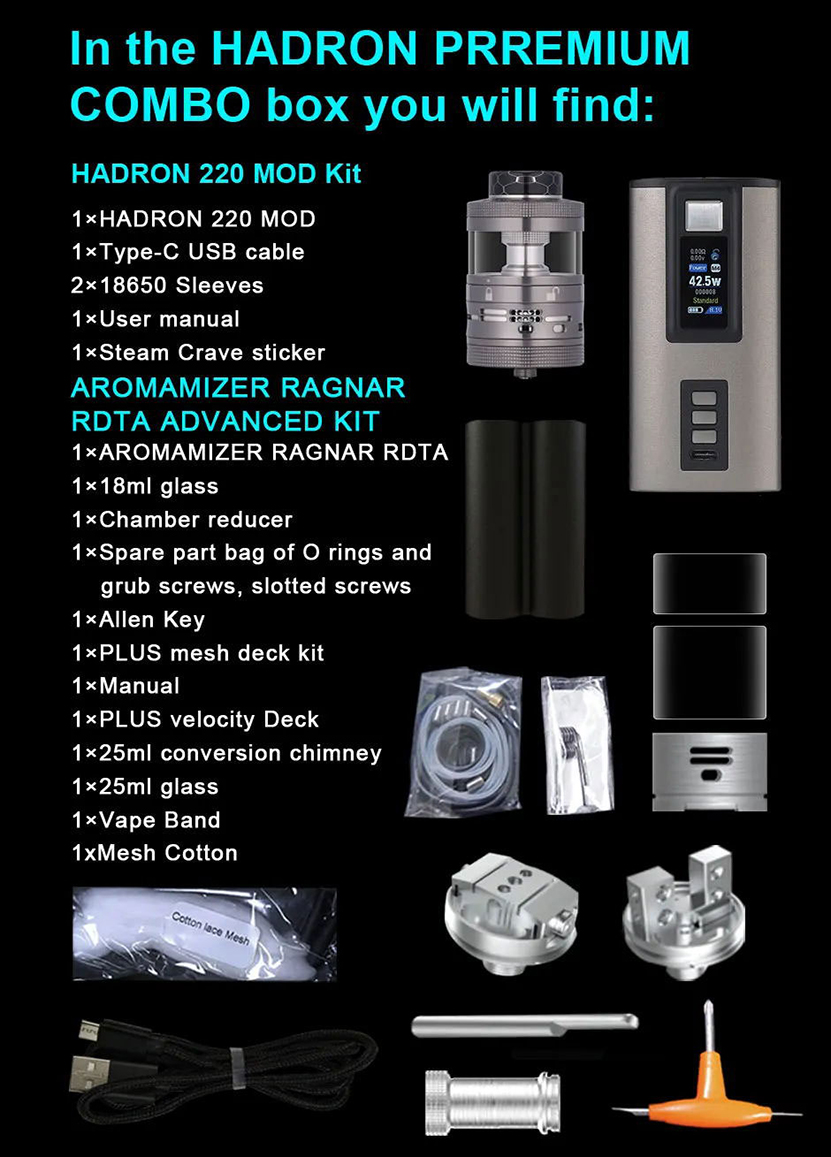 Hadron 220 Mod with Ragnar RDTA Packing List