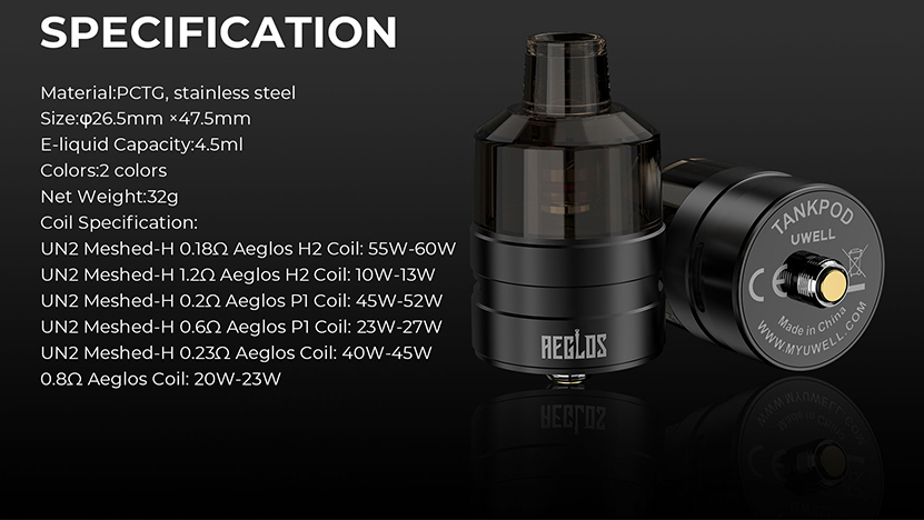 Uwell Aeglos Tank Pod Specification