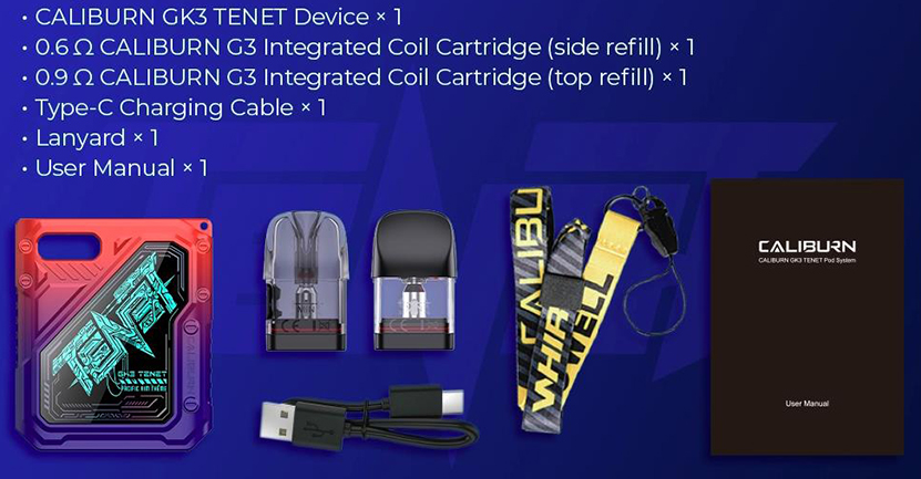 Uwell Caliburn GK3 Tenet Pod Kit Packing List