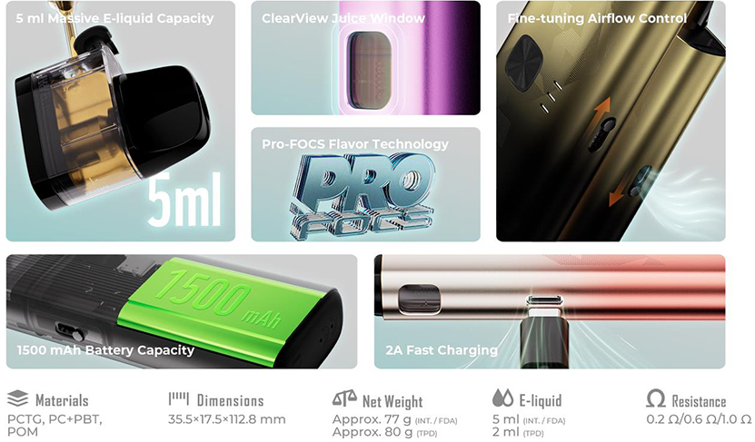 Uwell Crown S Pod Kit Features