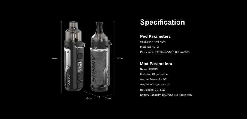 VOOPOO Argus Pod Kit Specification