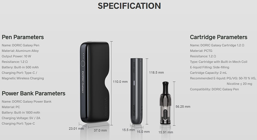 VOOPOO Doric Galaxy Kit Specifications