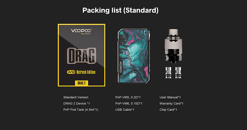 VOOPOO Drag 2 Platinum Refresh Edition Pod Tank Kit Package