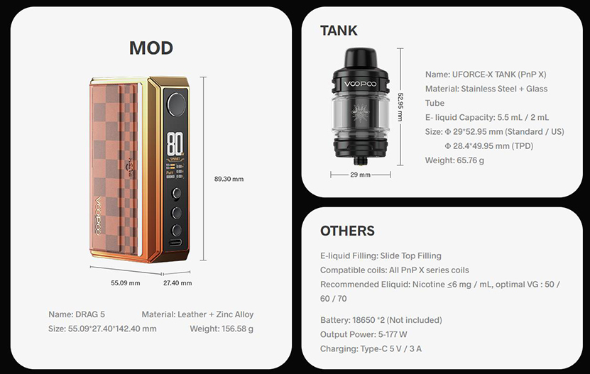 VOOPOO Drag 5 Kit Specifications