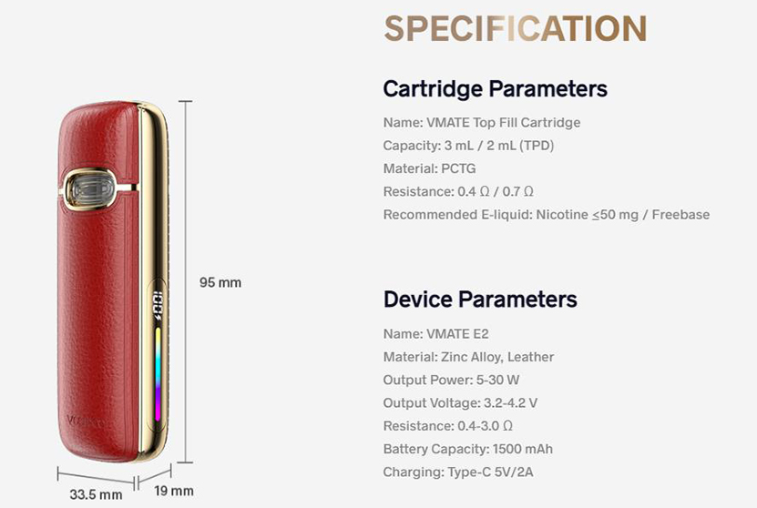 VOOPOO Vmate E2 Kit Specifications