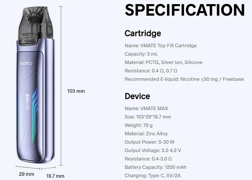 VOOPOO Vmate Max Kit Specifications