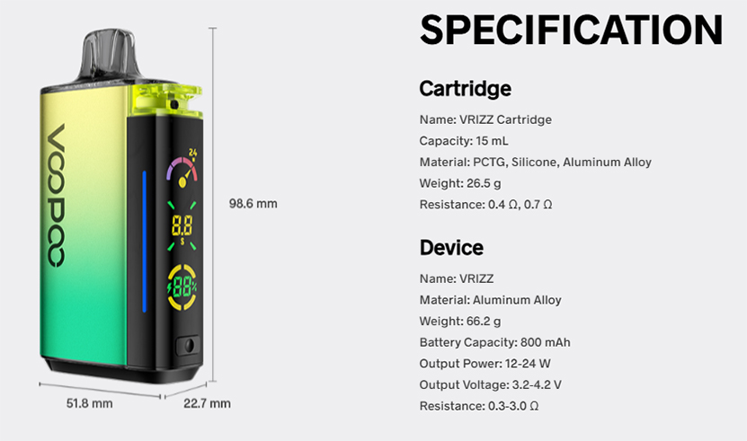 VOOPOO Vrizz Pod Kit Specification