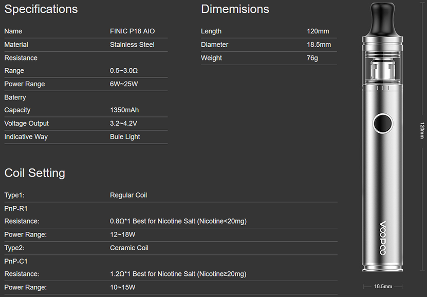 VOOPOO Finic P18 AIO Vape Pen Kit